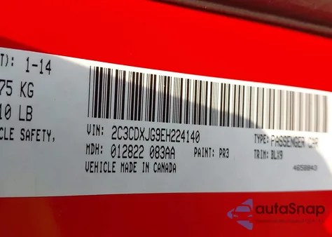 2014 Dodge Charger Sxt from USA, damaged, VIN 2C3CDXJG9EH224140